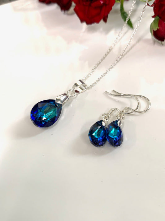 Vintage Swarovski® Teardrop set in Bermuda Blue on Sterling Silver