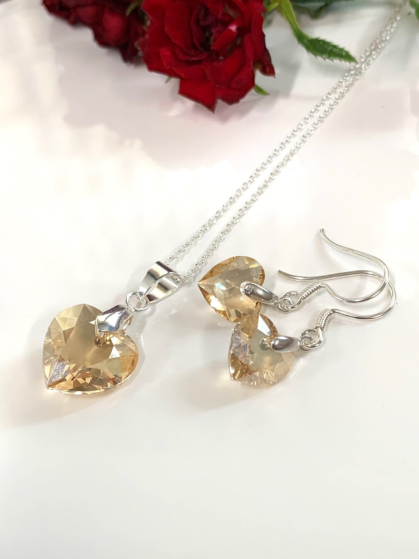 'Be Still My Heart' Vintage Swarovski® crystal set in Golden Shadow on Sterling Silver