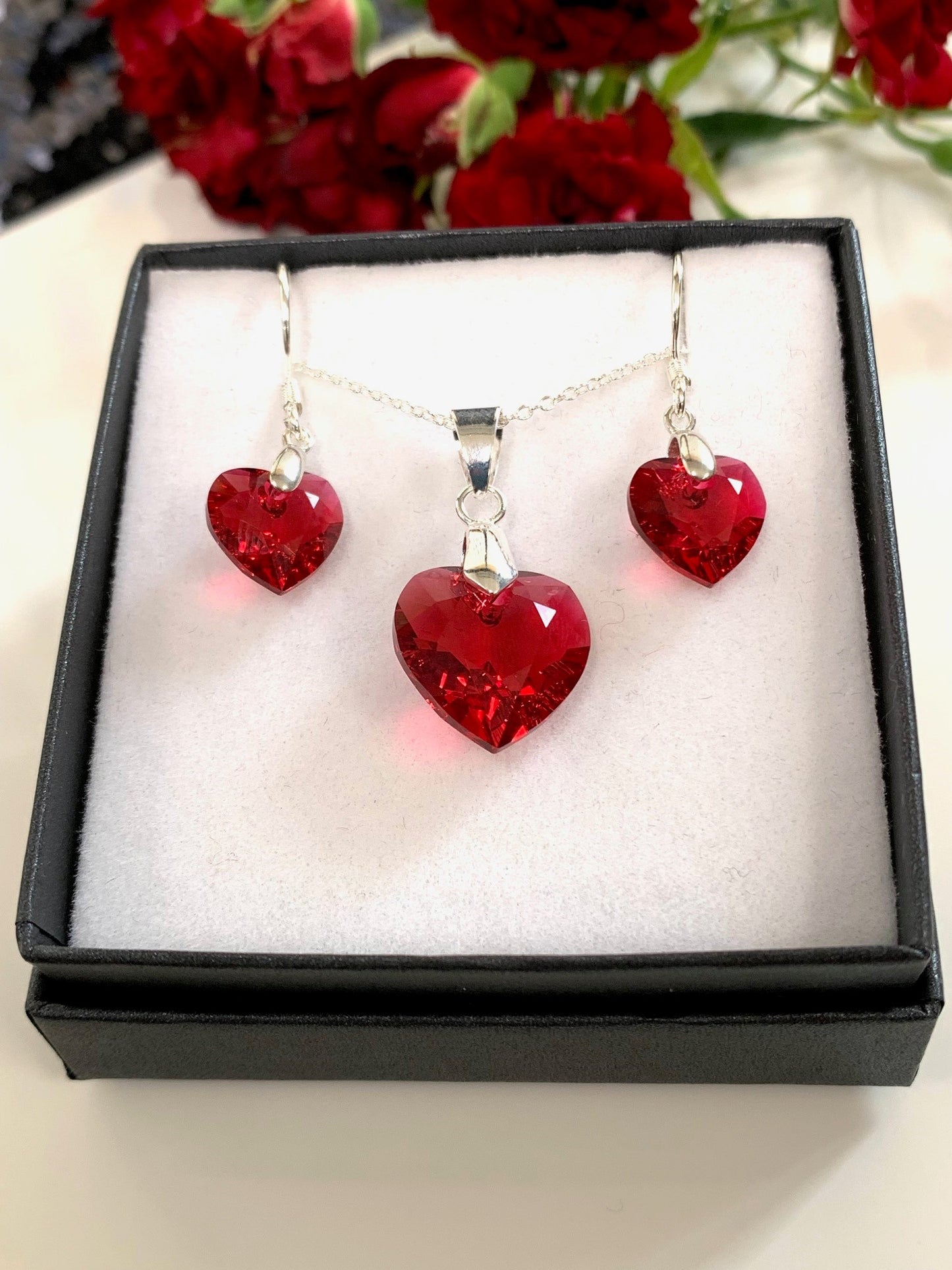 'Be Still My Heart' Vintage Swarovski® crystal set in Crimson on Sterling Silver