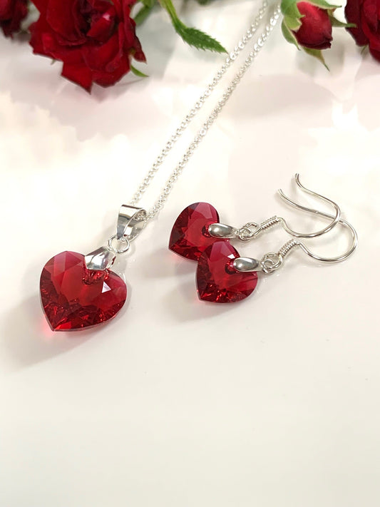 'Be Still My Heart' Vintage Swarovski® crystal set in Crimson on Sterling Silver